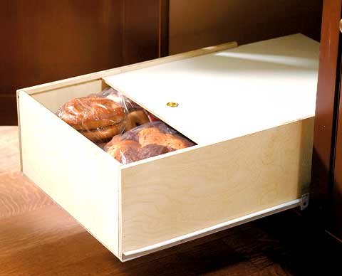 Pullout bread drawer slideout baked goods storage