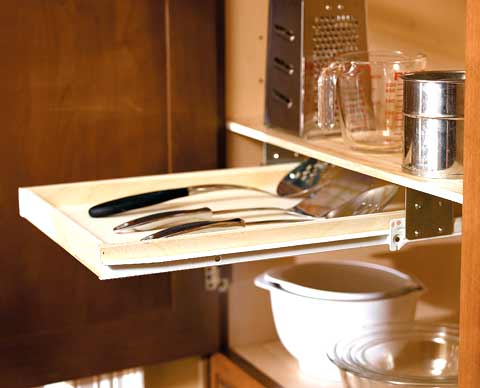 Pull out utensil shelves sliding shelf